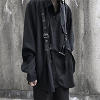 HOUZHOU Techwear męskie zestawy Punk czarne spodnie Cargo koszula męska zestaw koszule z długim rękawem w koreańskim stylu moda uliczna Hip Hop wiosna Harajuku 4